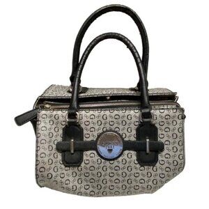 GUESS Slouchy Satchel Black Grey Signature Women's Oversized Shoulder Bag (Read)